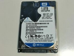 【使用時間11035時間】WD 1TB(1000GB) HDD WD10JPVX-16JC3T0 2.5インチ 9.5mm厚 CrystalDiskInfo正常判定【7260】