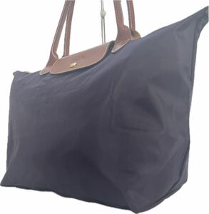 LONGCHAMP ロンシャン ル・プリアージュ トートバッグ L キャンバス×レザー ネイビー 紺 ロゴ型押し 金ボタン 大容量 A4〇 通勤通学 旅行