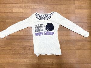 古着 リバーシブル 豹柄 レオパード 白 薄黄色 無地 ベイビーシュープ　BABY SHOOP 長袖 ロンT トップス ロングTシャツ レディース 女性