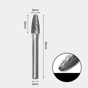 8 x 18mm 砲弾型 ダブルカット シャンク径 6mm 超硬 ロータリーバー リュータービット 超硬バー