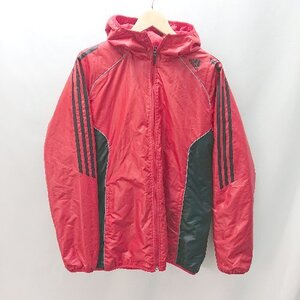 ◇ adidas アディダス 肩ライン フード付き 長袖 ナイロンジャケット サイズM レッド系 メンズ E