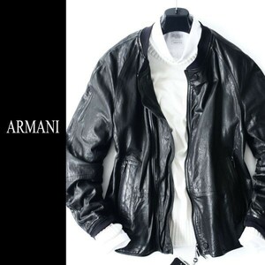 dn246●ARMANIアルマーニ●本革ラムレザージャケット●ダブルジップブルゾン●52●メンズ