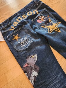 新作　送料込★vanson バンソン　TJV-2508 TOM ＆JERRYコラボ　トム＆ジェリー　USED加工ジーンズ　INDIGO W32