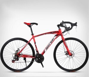 自転車 初心者 赤ロードバイク 24段変速 700C ソリッドタイヤ スチールフレーム 適用身長145-170cm， 通勤 通学