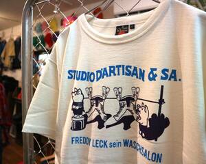 送料370円可★StudioDartisanステュディオ・ダ・ルチザン★日本製プリントTシャツ★アメカジレプリカロック仕上★コットン100％サイズL白