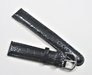 ◆ 即決！■ 超得プライス！★ 18 mm ◆ 特撰品 ★ 型押し牛革バンド ◆ GENUINE LEATHER ◇ 黒色 ◆ 尾錠銀色 ◆