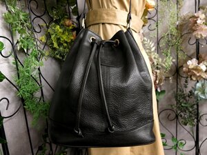 ●超美品●BURBERRY バーバリー●ロゴ型押し●内ノバチェック●カーフ レザー 本革●巾着 ショルダー バッグ●黒●G金具●B5 収納●Js54213