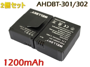 AHDBT-302 [新品] AHDBT-301 [ 2個セット ] GoPro ゴープロ 互換バッテリー 1200mAh 純正品と同じよう使用可能 HERO3+ HERO3