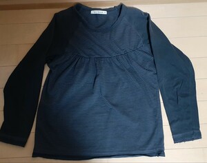 navy natural 長袖 カットソー Ｔシャツ 150 送195 重ね着風