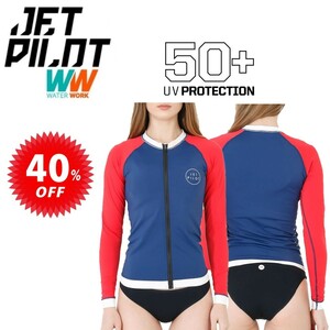 ジェットパイロット JETPILOT ラッシュガード セール 40%オフ 送料無料 プロシリーズ レディース L/S ラッシー S19513 ネイビー/レッド 8/S