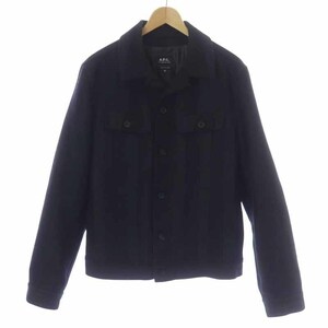 アーペーセー A.P.C. ステンカラージャケット ウール 中綿 ストライプ XS 黒 ブラック /AT7 メンズ