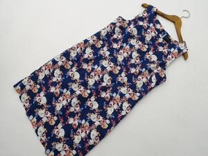 美品 タルボット TALBOTS ひざ丈 ラウンドネック ノースリーブワンピース 10 ネイビー地 レッド×オレンジ×ホワイト 花柄