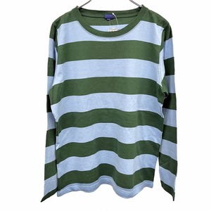 ビームス 【新品】BEAMS Tシャツ ボーダー カットソー 長袖 ロングスリーブ 丸首 綿100% コットン S グリーン×ブルー 緑×青 レディース