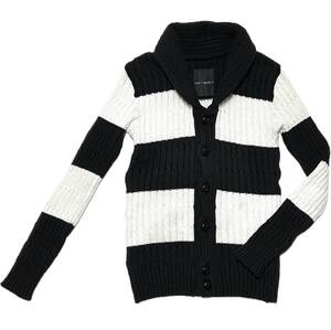 定価7.5万 1piu1uguale3 PIMA COTTON BIG BORDER CABLE CARDIGAN Ⅴ ビックボーダーケーブルカーディガン wjk akm ジュンハシモト