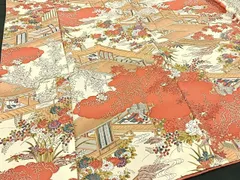 平和屋着物■上質な小紋　手描き　雲取り風景花文　金彩　正絹　逸品　BAAM0616fc