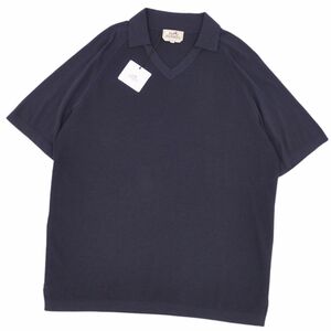 極美品 エルメス HERMES ニット セーター ポロシャツ 半袖 ショートスリーブ コットン トップス メンズ XXL ネイビー cf07ml-rm11f10836