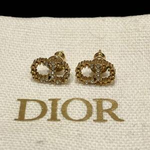 Christian Dior ディオール ゴールドカラー ラインストーン CD ピアス 保存袋付き