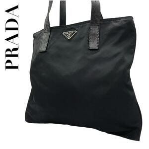 美品　PRADA プラダ　J　黒　三角プレート　ナイロン　肩掛け　トートバッグ