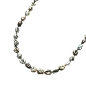 1円スタート 美品 黒蝶真珠 ネックレス 59粒 59P ケシパール pearl 真珠 金具 留め具 SV925 アクセサリー レディース NGLソーティング