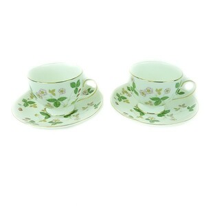 【美品】【中古】WEDG WOOD ウエッジ ウッド ワイルドストロベリー ペア カップ&ソーサー ホワイト