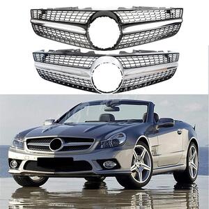 ■メルセデスベンツ,R230,SL,クラス,SL500,SL550,SL600,2008-2012,フロントレーシング,ビレットバンパーグリル,アッパーカバー