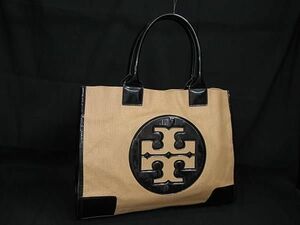 1円 ■美品■ TORY BURCH トリーバーチ エラ ストロー×パテントレザー トートバッグ ショルダーバッグ 肩掛けかばん ベージュ系 AZ5649