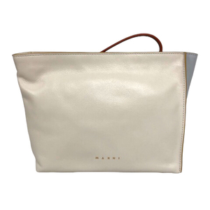 未使用品 マルニ MARNI PHMO0030U0 クラッチバッグ ハンドバック レザー バイカラー ロゴ UNI 白 ホワイト 水色 ライトブルー レディース