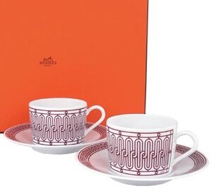 HERMES エルメス カップ&ソーサー 041016P H DECO ROUGE TEA CUP AND SAUCER Hデコ ペア