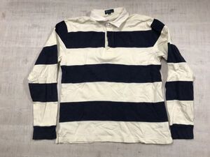 ポロ ラルフローレン Polo by Ralph Lauren アメカジ トラッド 古着 太ボーダー 長袖ラガーシャツ レディース 160 紺/白