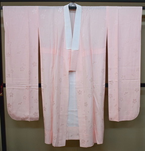 【凛々】26C　中古品 正絹 振袖用 長襦袢 ピンク 桜　裄67