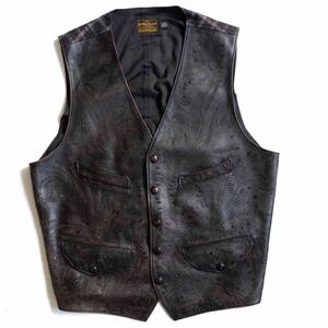 【名作】RRL 【Hand Tooled Leather Vest】L レザー ベスト ダブルアールエル 2406190