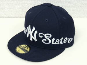 ★ 美品 ニューエラ NEW ERA NEW YORK YANKEES EMPIRE STATE 刺繍ロゴ ベースボール キャップ 帽子 ネイビー 7 1/4 57.7cm