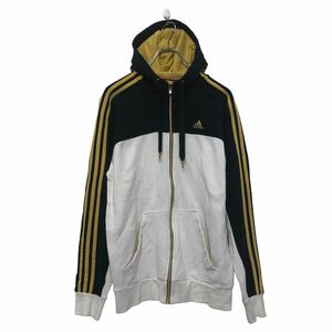 adidas ロゴ スウェット パーカー アディダス S ブラック イエロー フルジップ ラグラン 古着卸 アメリカ仕入 a605-7255