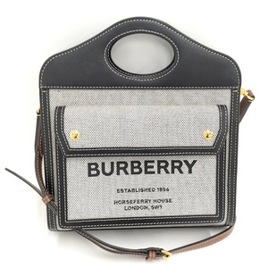 【中古】BURBERRY ポケットバッグミニ ショルダーバッグ ホースフェリープリント キャンバス グレー 8039361