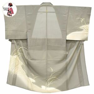 1円 夏着物 男物 正絹 絽 一つ紋 グレー系 身丈143.5cm 同梱可 【kimonomtfuji】 5nfuji45229