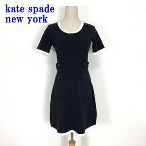 ケイトスペード ニューヨーク 半袖ワンピース ブラック kate spade new york ひざ丈 コットン100%ボタン XS C1052