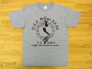 U.S.S. Pelias AS-14 杢グレー 5.6oz 半袖Tシャツ 黒 XL ミリタリー 米海軍艦艇 グリフィン級潜水母艦 ペリアス U.S. NAVY 人魚