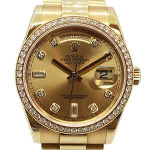 【天白】ロレックス デイデイト 118348A ランダム シャンパン ダイヤ 750 18K YG メンズ 腕時計 自動巻き 保証書付き 男