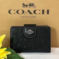 新品　未使用　coach コーチ　折財布　黒　ブラック　キルティングレザー