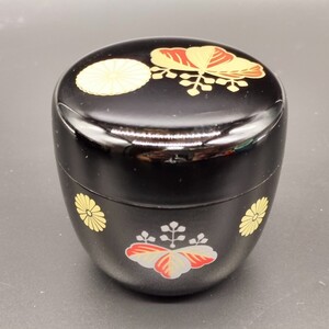 棗 天然木 金蒔絵 黒塗 中棗 漆器 茶入 茶器 煎茶道具 茶道具 なつめ 木製漆器 イ5-8