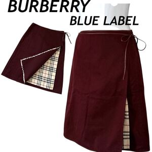 BURBERRY BLUE LABEL バーバリーブルーレーベル レディース ラップスカート 36 ノバチェック FLF39-606 三陽商会 ワイン系 (A35)★