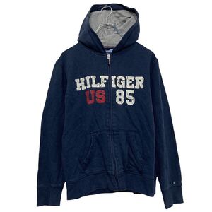 TOMMY HILFIGER プリント スウェット パーカー トミーヒルフィガー キッズ L ネイビー フルジップ 古着卸 アメリカ仕入 a609-6034