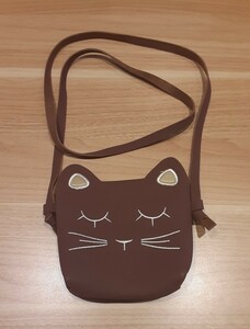 猫型 ショルダーバック ブラウン 茶色 ミニポシェット 小物入れ ネコ バッグ コレクション 猫 アニマル 子ども 子供