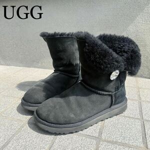 UGG アグ ムートンブーツ 黒 スワロフスキー ショートブーツ アグムートンブーツ 防寒ブーツ ブラック 23~24 EU38