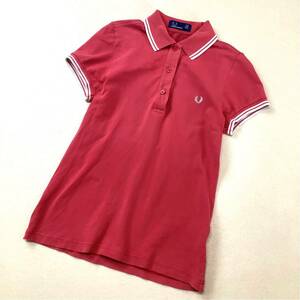 良品 FRED PERRY フレッドペリー 半袖 鹿子 ポロシャツ レディース US6 S ピンク ホワイト ゴルフ golf