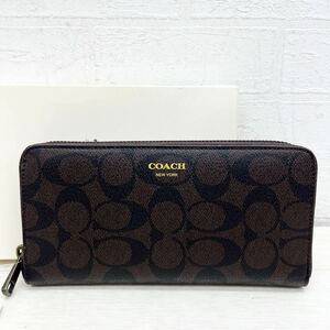 1460◎ 新品未使用 COACH コーチ 財布 長財布 ラウンドファスナー シグネチャー 小銭入れ あり カジュアル ブラウン メンズ