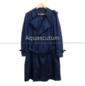 Aquascutum アクアスキュータム サイズ42 ウエストベルト ナイロン ロング丈 トレンチコート スプリングコート 紺 ネイビー