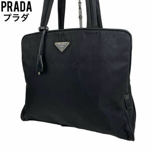 良品　PRADA プラダ　トートバッグ　ブラック　黒　手提げ　ナイロン　レザー　ハンドバッグ　ショルダーバッグ　テーストナイロン