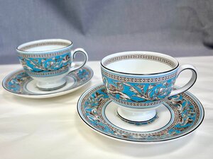 ［道］WEDGWOOD ウェッジウッド フロレンティーン ターコイズ ティーカップ＆ソーサー（リー）ペア