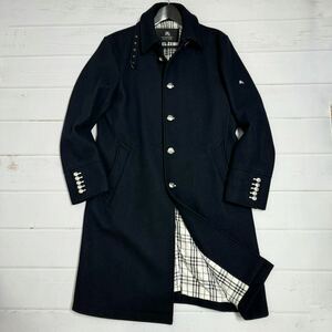 極美品!!希少L!!【不屈の名作】BURBERRY BLACK LABEL バーバリーブラックレーベル カシミヤ 銀ボタン マリンコート ナポレオンコート 濃紺